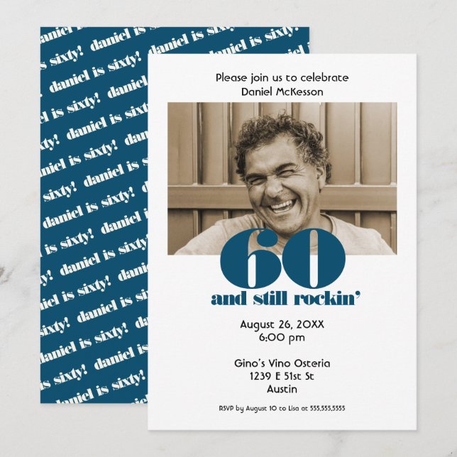 Sixty Birthday 60 and Still Rockin' Photo | Party Invitation (Front/Back)