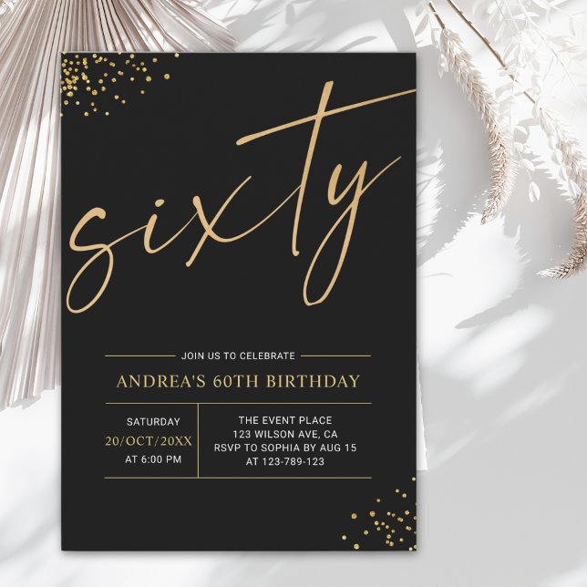 Sixty Birthday Gold & Black 60th Birthday Invitation (Creator Uploaded)