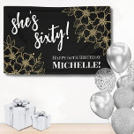 Sixty Black Gold 60th Birthday Party Banner<br><div class="desc">Elegant 60th Birthday Banner: Make a statement at your event with this stylish 60th birthday banner. Featuring a sophisticated black background adorned with gold flowers, this banner combines classic serif fonts and script typography in white to create a chic look. The text can be personalized to highlight the birthday honoree's...</div>