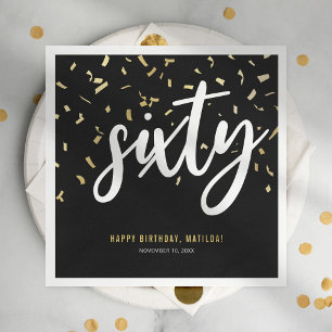 Sixty Black Gold 60th Birthday Party Napkins