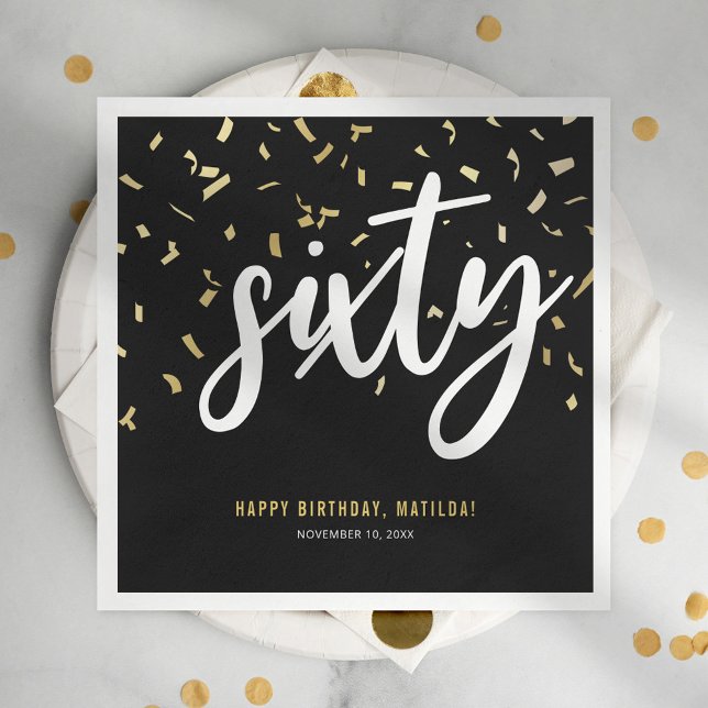 Sixty Black Gold 60th Birthday Party Napkins (Creator Uploaded)