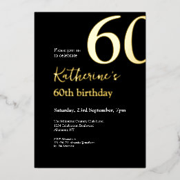 Sixty Black Gold Elegant 60th Birthday Party Foil Invitation