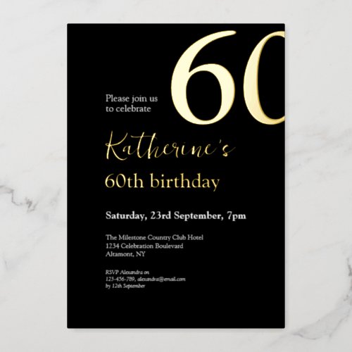 Sixty Black Gold Elegant 60th Birthday Party Foil Invitation