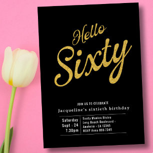 Sixty Black Gold Modern 60th Birthday Invitation