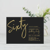Sixty | Black & Gold Modern 60th Birthday Party Invitation (Standing Front)
