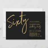 Sixty | Black & Gold Modern 60th Birthday Party Invitation (Front)