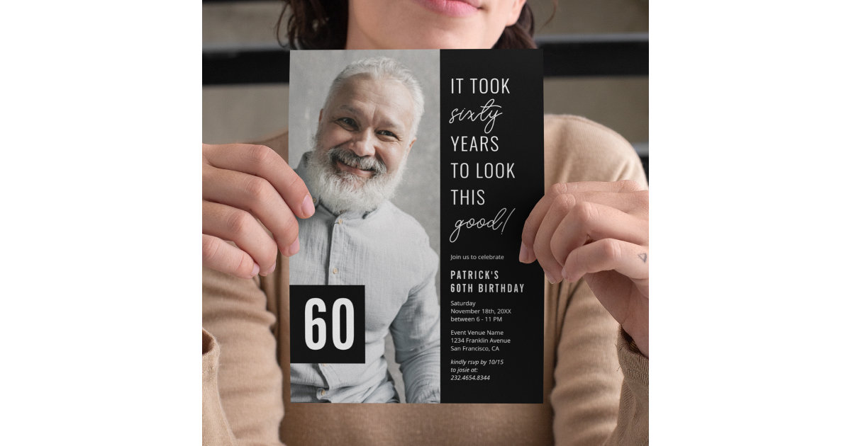 Sixty Black & White 60th Birthday Party Photo Invitation Zazzle