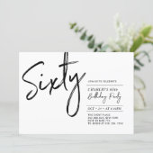 Sixty | Black & White Modern 60th Birthday Party Invitation (Standing Front)