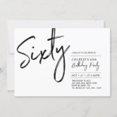 Sixty | Black & White Modern 60th Birthday Party Invitation (Front)