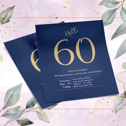 Sixty Blue Gold Budget 60th Birthday Invitation Flyer