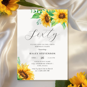 Sixty Chic Yellow Sunflower Floral 60th Birthday Invitation