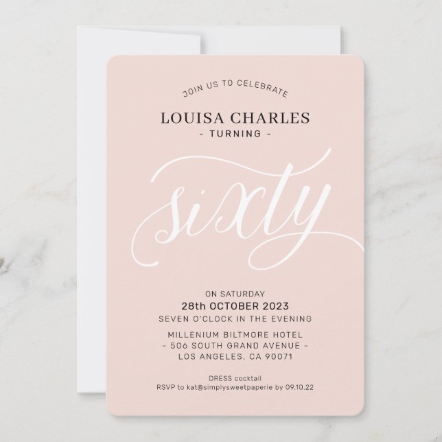 SIXTY elegant birthday chic modern blush pink Invitation (Front)