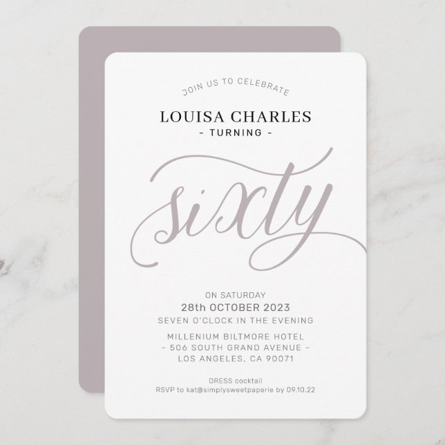 SIXTY elegant birthday chic script modern mushroom Invitation (Front/Back)