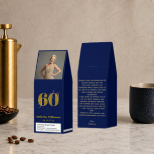 Sixty Elegant Blue & Gold 60th Birthday Favor Roasted Coffee