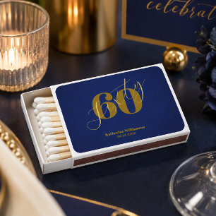 Sixty Elegant Blue & Gold 60th Birthday Matchboxes