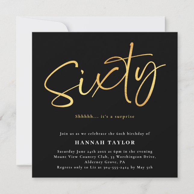 Sixty Elegant Classic Black Gold 60th Birthday Invitation (Front)
