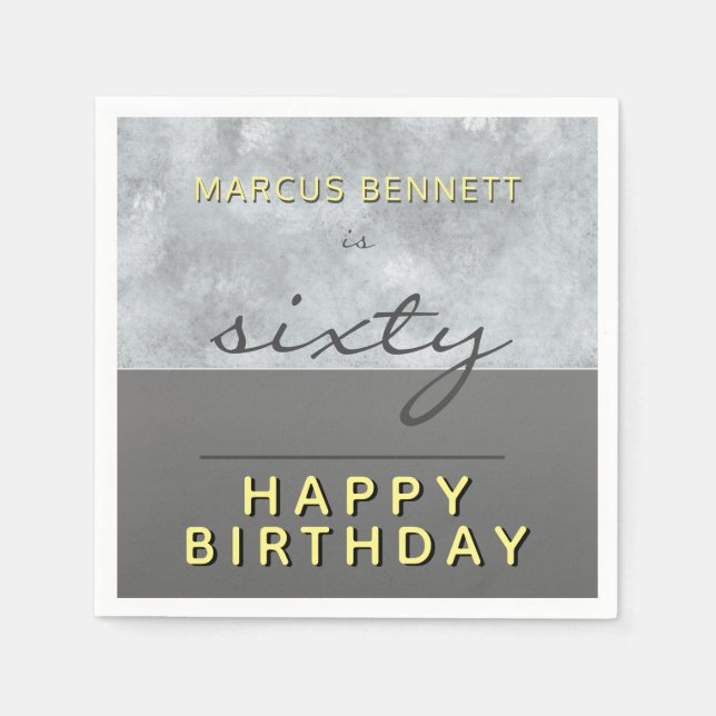 Sixty Elegant Grey Script 60th Birthday Party Napkins (Front)