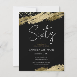 Sixty Elegant Script Black and Gold Birthday Invitation