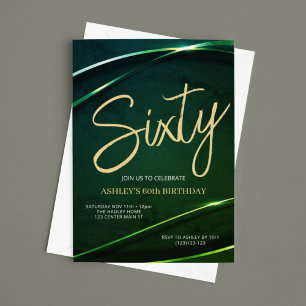Sixty Emerald Green and Gold 60th Birthday Invitation