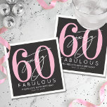 Sixty Fabulous 60th Birthday Party Napkins<br><div class="desc">Celebrate in style with this modern cocktail napkin design, perfect for a “Sixty and Fabulous” birthday celebration or any milestone event. The napkin features a large pink “60” across most of the space, with the word “sixty” written in elegant white script layered over it. Just below, “fabulous” appears in bold...</div>