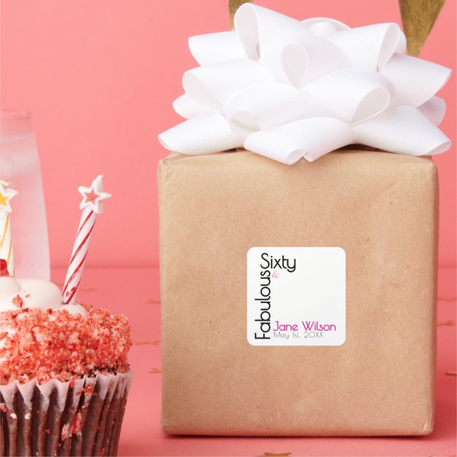 Sixty Fabulous Birthday Chic Pink & Black Square Sticker (Party)