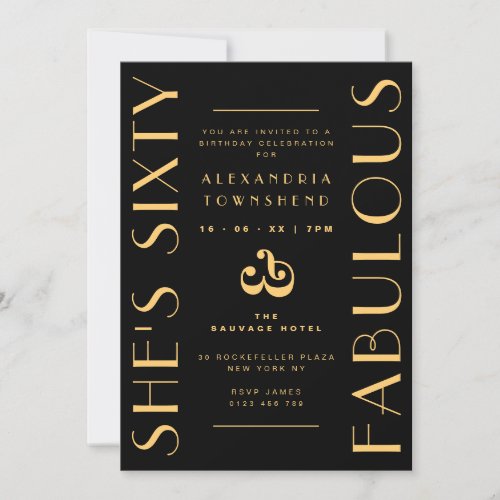 Sixty & Fabulous Black Gold Art Deco 60th Birthday