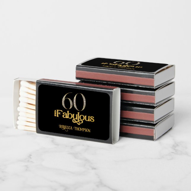 Sixty Fabulous Black Gold Diamonds 60th Birthday Matchboxes (Stacked)