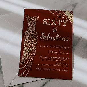 Sixty & Fabulous Burgundy & Gold 60th Birthday  Foil Invitation
