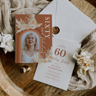 Sixty & Fabulous Burnt Orange Boho Birthday Invitation