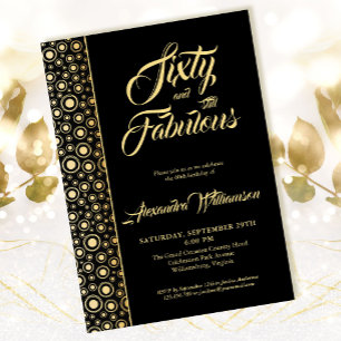 Sixty & Fabulous Elegant Black Gold 60th Birthday Invitation