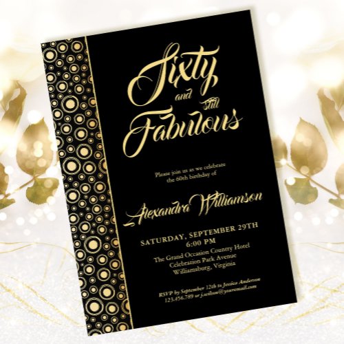 Sixty  Fabulous Elegant Black Gold 60th Birthday  Invitation