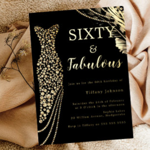 Sixty & Fabulous Elegant Gold Dress 60th Birthday Foil Invitation