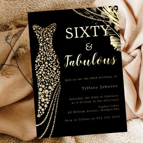 Sixty  Fabulous Elegant Gold Dress 60th Birthday Foil Invitation