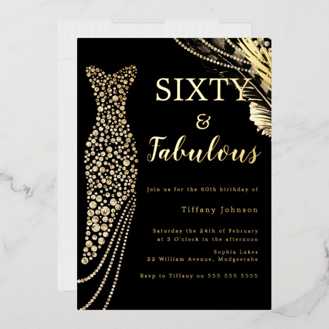 Sixty & Fabulous Elegant Gold Dress 60th Birthday Foil Invitation | Zazzle Sixty & Fabulous Elegant Gold Dress 60th Birthday Foil Invitation | Zazzle
