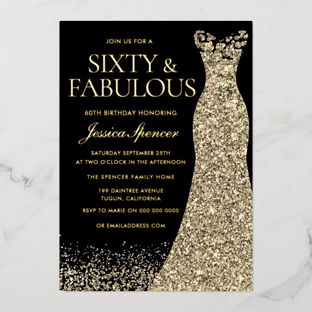 Sixty & Fabulous Golden Foil 60th Birthday Foil Invitation (Front)