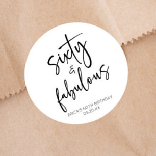 Sixty & Fabulous Minimal 60th Birthday Party Classic Round Sticker