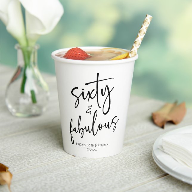 Sixty & Fabulous Minimal 60th Birthday Party Paper Cups (Insitu)