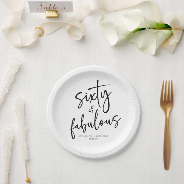 Sixty & Fabulous Minimal 60th Birthday Party Paper Plates (Wedding)
