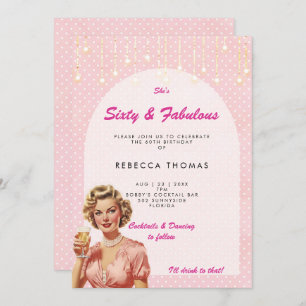 sixty & fabulous retro pink birthday invitation