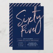Sixty Five | Rose Gold & Navy 65th Birthday Invitation (Front/Back)