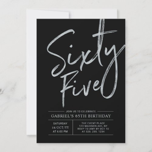 Sixty Five  Silver  Black 65th Birthday Party Invitation