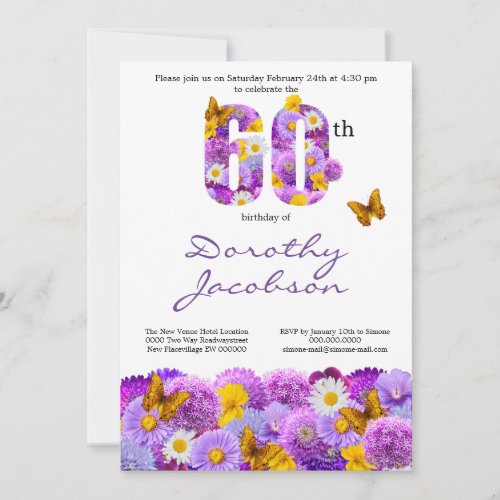 Sixty floral flowers butterflies 60th Birthday Invitation