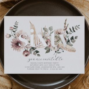 Sixty Florals - 60th Birthday - Silver Foil Invitation