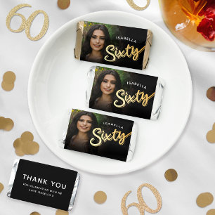 Sixty gold black 60th Birthday custom photo Hershey's Miniatures