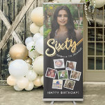 Sixty gold black 60th Birthday party 8 photos  Retractable Banner<br><div class="desc">Sixty gold script text with one large and 7 instant snap style photos of your choice birthday party banner. Personalize this 60th birthday party banner with your own birthday girl or boys name and 8 photos. Other years and matching items are available and can be created by request. © Original...</div>