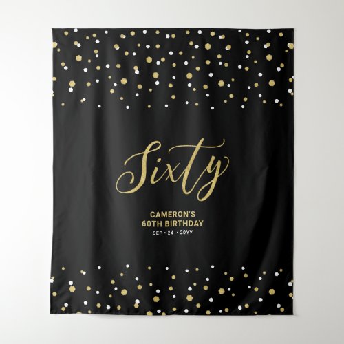 Sixty  Gold  Black 60th Birthday Party Backdrop