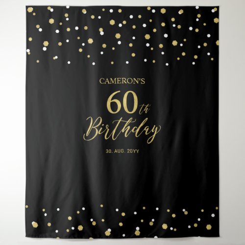 Sixty  Gold  Black 60th Birthday Party Backdrop