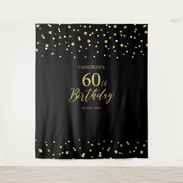 Sixty | Gold & Black 60th Birthday Party Backdrop (Front)
