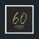 Sixty | Gold & Black Lettering 60th Birthday Napkins<br><div class="desc">This simple custom napkin will add stylish details to your 60th birthday party. This design features gold chic lettering "60" with custom text on a black background. Matching invitations and party supplies are available in my shop BaraBomDesign.</div>