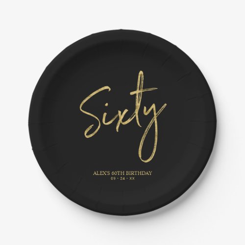 Sixty Gold Lettering 60th birthday Paper Plates